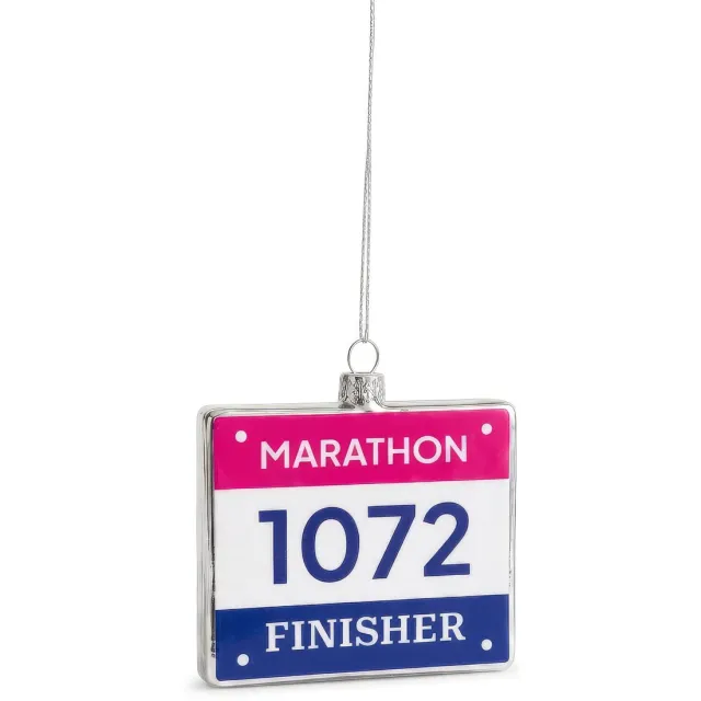 Yup in de boom glazen kerstbal startnummer marathon 8cm multi