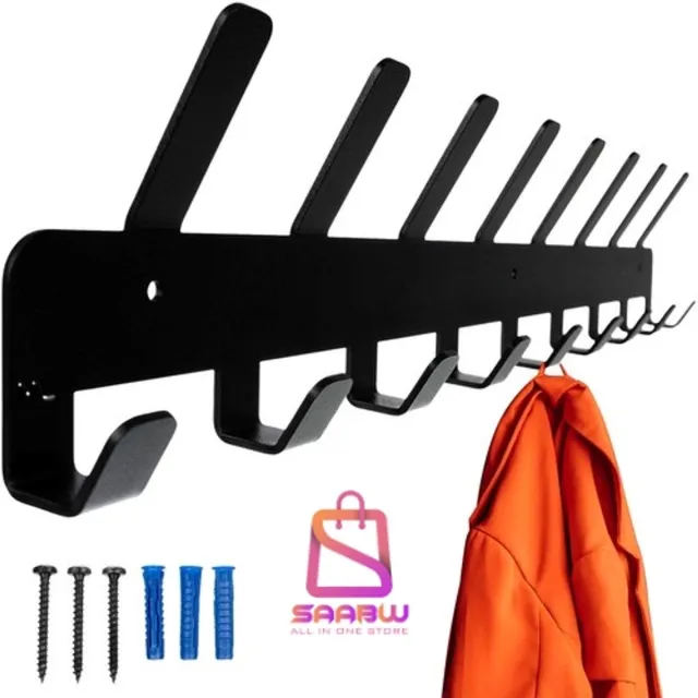 SAABW Zwarte Wandkapstok met 17 Haken – Wandhanger van Gepoedercoat Staal – Inclusief Bevestigingsmateriaal – 48 cm – kapstok – Kapstokken – RVS – Metaal – 05953