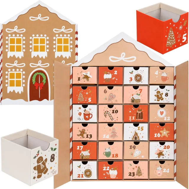 Realne Ceny Adventskalender huisje met 24 laatjes - 35 x 25 x 12,5 cm - Karton - Zelf te vullen MULTIKLEUR