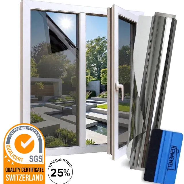 Homewell Zonwerende Raamfolie - 90x300cm - Isolerend - Statisch & Herbruikbaar - Tegen Hitte & Inkijk - HR+ Geschikt – 25% Spiegeleffect Zwart Zwart 25%