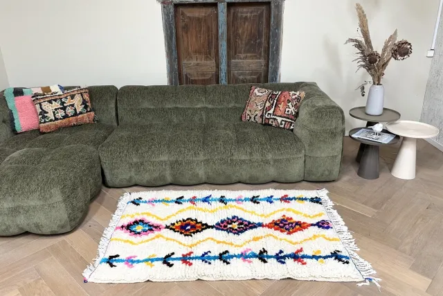Rozenkelim Handgemaakt uniek Azilal vloerkleed uit Marokko 150cm x 100cm divers