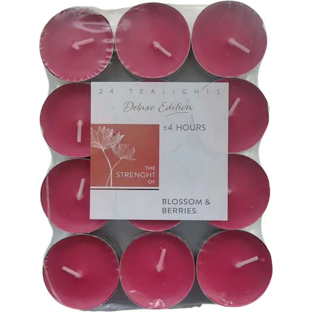 Deluxe Edition geurtheelichten | Madeliefjes Bloemenaroma | 4 branduren | Geurkaarsjes | 24X stuks | Waxinelichtjes | Geurkaars | Blossom & Berries | Hard Roze kaarsen
