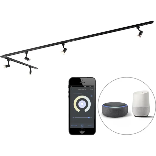 QAZQA jeany - Moderne LED Smart Spot railsysteem verlichting, railverlichting incl. wifi - 5 lichts - L 300 cm - Zwart - Woonkamer Zwart Smart LED