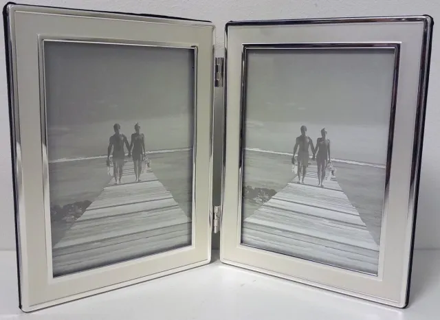 Silver Plated Fotolijst - Duo Pasfotolijstje - Mat Zilver en Glanzend - 2 x 13x18cm - Boekmodel.