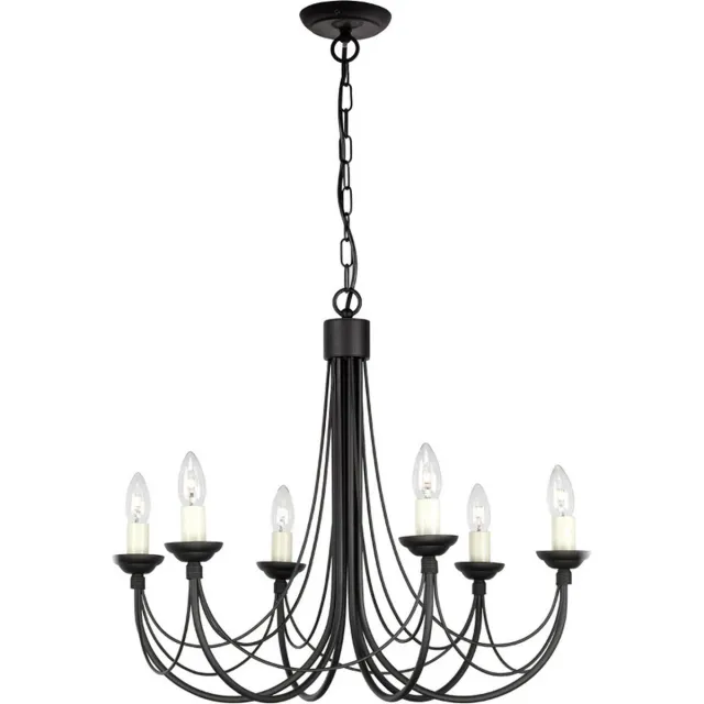 Steady Lighting Landelijke Kroonluchter - Steady Lighting - Metaal - Landelijk - E14 - L: 61cm - Voor Binnen - Woonkamer - Eetkamer - Zwart