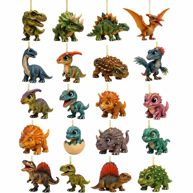 SWGOTA Dinosaurus-adventskalender met 24 hangdecoraties - Met ophangkoordjes - Kerstverpakking 26 x 18 x 3 cm Groen