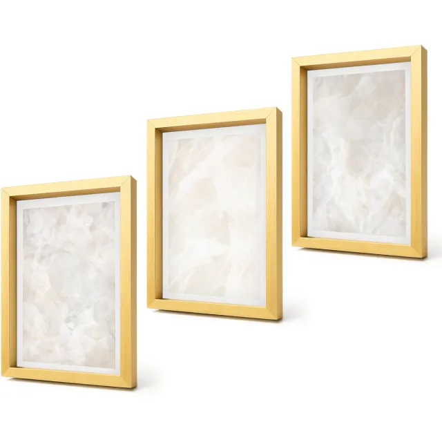 Coloray 4-Delige Schilderij Set - Pastelkleurige stenen structuren van wit marmer - 20 x 30 cm - Stijlvolle Muurdecoratie - Kantoor - Woonkamer Decoratie Gouden lijst