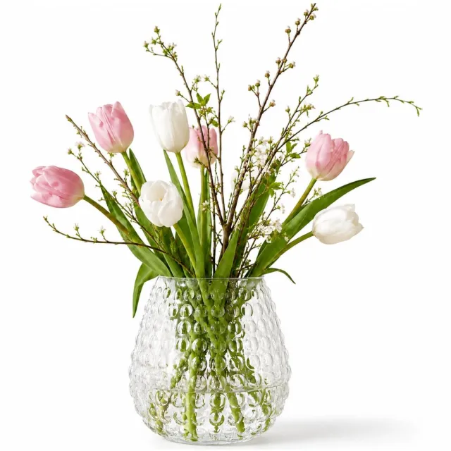 DK design Bloemenvaas bol Dots - transparant glas - D19 x H20 cm - decoratie vaas