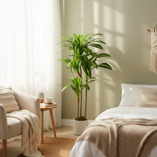 MIVRAY Kunstplant – 120 cm Dracaena Met Buigbare Stammen – Kunststof – Groen – Voor Binnen In Woonkamer Slaapkamer Of Kantoor