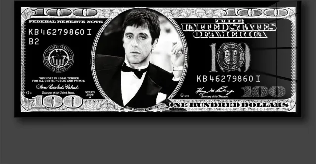 blackarts Al pacino Dollar schilderij op plexiglas 120x50cm zwart wit