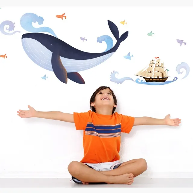 Ambiance Sticker Muurstickers met walvissen en piratenschepen - Decoratieve zelfklevende stickers Multi color