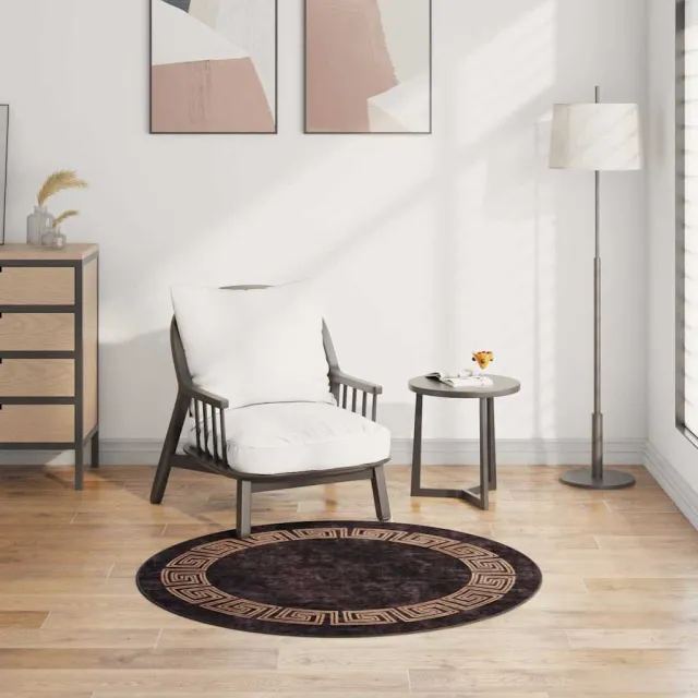 vidaXL Vloerkleed wasbaar ø120 cm zwart en goudkleurig, foto 2
