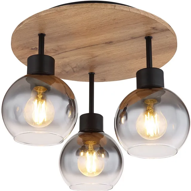 Globo Plafondlamp Slaapkamerlamp Plafondspot Kap van houteffectglas 3-lichts plafondlamp, metaal MDF, 3x E27 fitting, DxH 38x30 cm Bruin