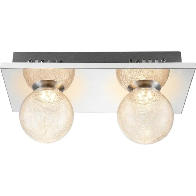 Globo Lighting Plafondlamp glazen bol lamp chroom 2 vlammen plafondlamp woonkamer modern, helder, 2x 3W 238Lm warm wit, LxBxH 30x15x12,5 cm zilver