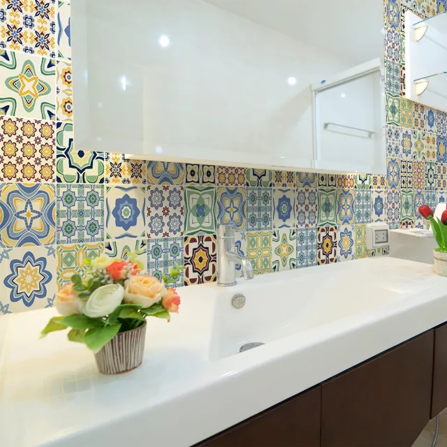 Ambiance Sticker Zelfklevende tegelmuurstickers voor keuken en badkamer - 9 AZULEJOS SERENA tegelstickers - 9 stickers 10x10cm Multi color