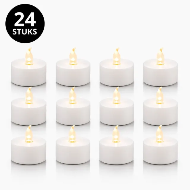 dravaro. Theelichtjes LED - Waxinelichtjes op Batterijen - 70+ Uur Brandtijd - Warm Licht - Inclusief Batterijen - 24 Stuks Wit