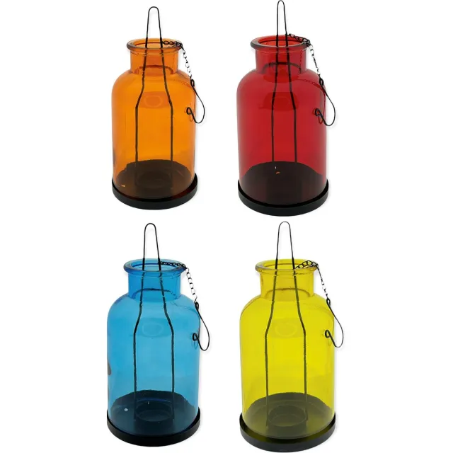 Noor Living Deco Hanglantaarns glas met metalen ketting - 11 x 23 cm voor waxinelichtjes - Windlicht - Set van 4 Stuks Multikleur