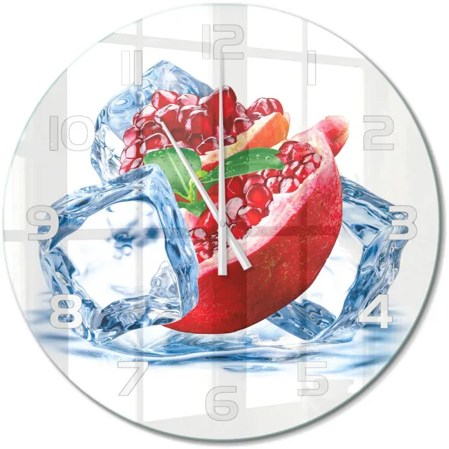 TULUP Wandklok - IJsgranaat Wandklok Glas Decoratie - fi60 cm - Rood Gekleurde Glazen Klok - Witte handen - Ronde Klok - Klok Glas Met Opdruk - Moderne Wandklok Glas
