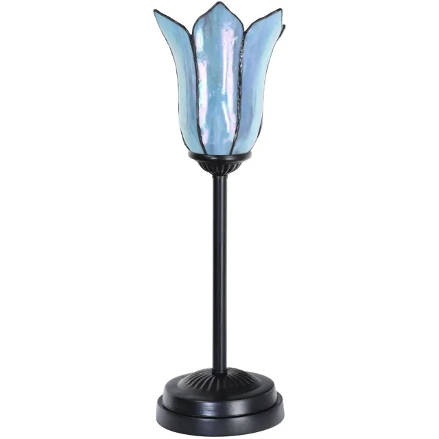 Coloured by Art Tiffany slanke tafellamp zwart met Gentian Blue - Art Deco Trade Lichtblauw