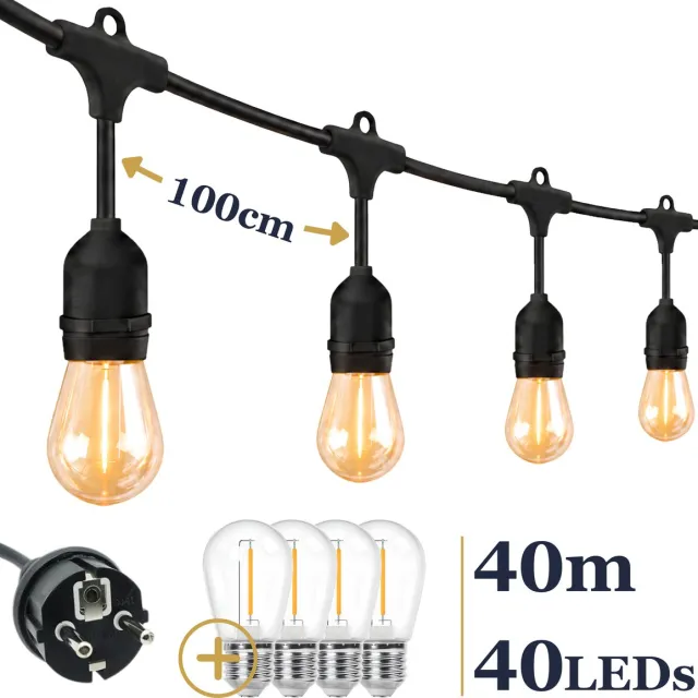 Odaily Lichtsnoer Buiten - 40m - 40 LEDs - Warm Wit Licht - IP65 - Professionele Kwaliteit