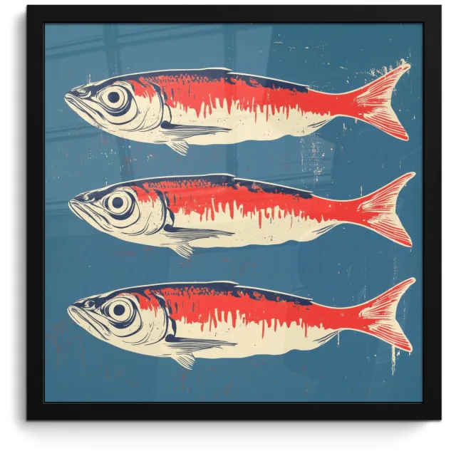 FrameYourWall Poster in lijst - Fotolijst 40x40 cm - Posters - Vissen - Rood - Blauw - Posterlijst zwart - Decoratie - Wanddecoratie woonkamer - Muurdecoratie slaapkamer