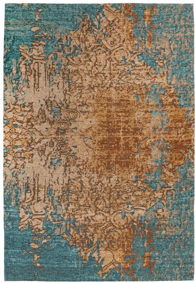 Padiro elegant laagpolig vloerkleed 80 x 150 cm - blauw / beige - vintage patroon - voor vloerverwarming - van modacryl, katoen en polyester
