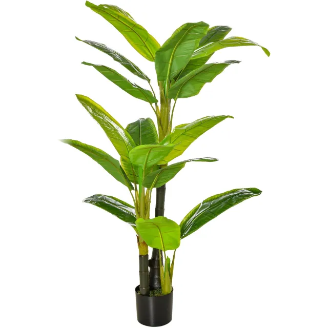 Homona Kunstplant bananenboom - 18 bladeren - 150 cm - Groen