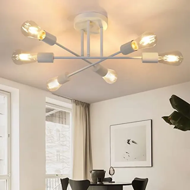 Glitzerlife Plafondlamp Kroonluchter - Vintage Industrieel - 6x E27 Fitting - Retro Woonkamer Slaapkamer Verlichting - Metaal Kunststof - Niet Dimbaar - Ø45cm - Wit