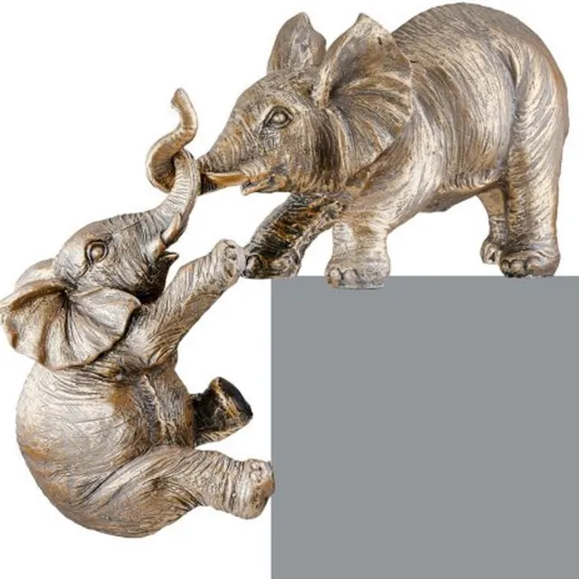 Gilde handwerk Set/2 - Beelden - Sculpturen - Olifanten - Goud/Bronskleur - Polyresin - 7x31x11cm