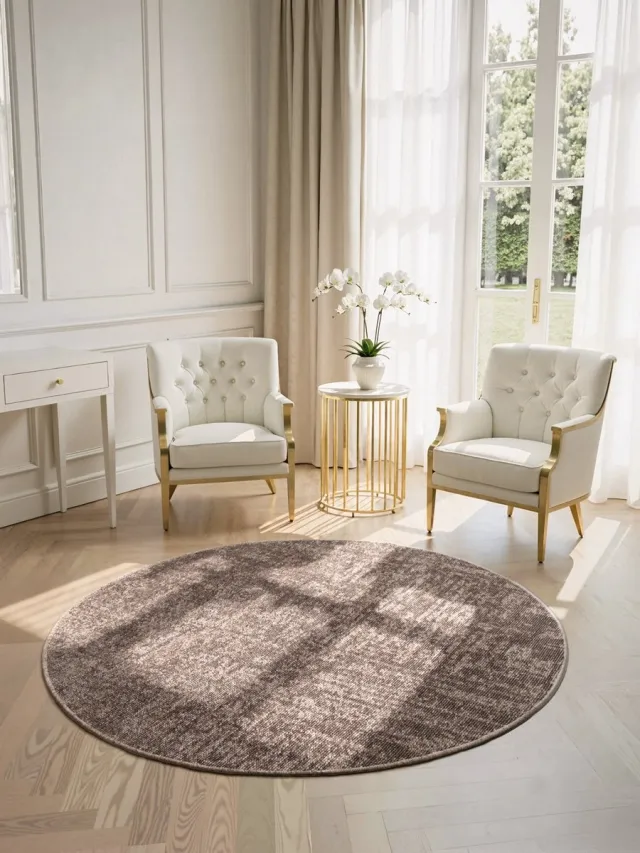 flycarpets Prisma - Laagpolig Vloerkleed - Vintage / Modern Tapijt - Beige - Ø 200cm rond