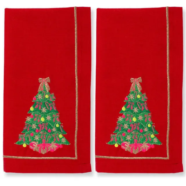 Vondels Geborduurde servetten kerstboom rood 45cm (set van 2)