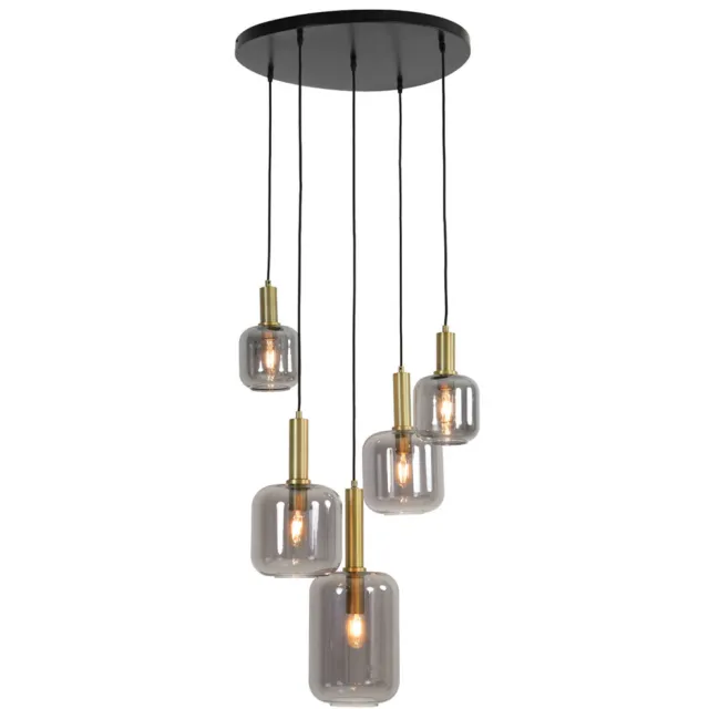 Light & Living Hanglamp 5L Lekar antiek brons met smoke glas Rond