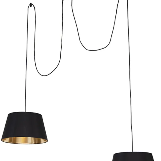 QAZQA lofty - Moderne Hanglamp met kap voor boven de eettafel | in eetkamer - 2 lichts - L 1900 mm - Zwart - Woonkamer | Slaapkamer | Keuken