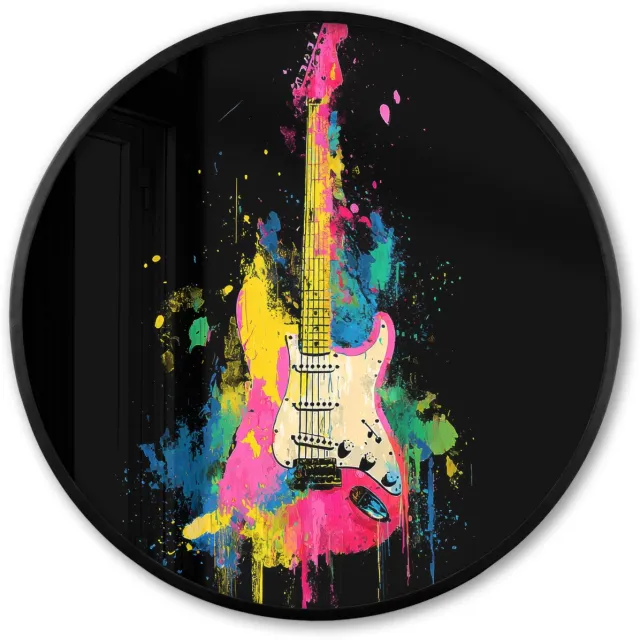 FrameYourWall Poster in lijst Rond - Fotolijst 80x80 cm - Posters - Gitaar - Kleurrijk - Verf - Ronde posterlijst zwart - Decoratie - Wanddecoratie woonkamer - Muurdecoratie slaapkamer