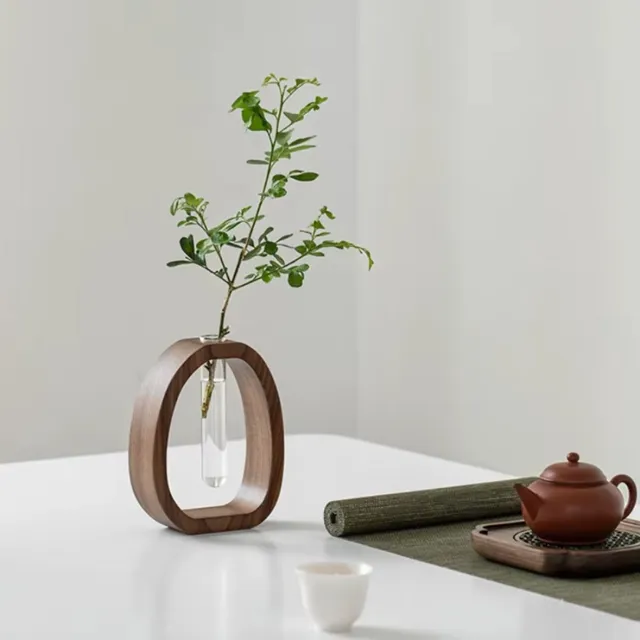 DWIH Elegante Japandi Hydrocultuur Vaas van Walnoothout – Strak en Tijdloos Design - 15 cm Japandi 15 cm
