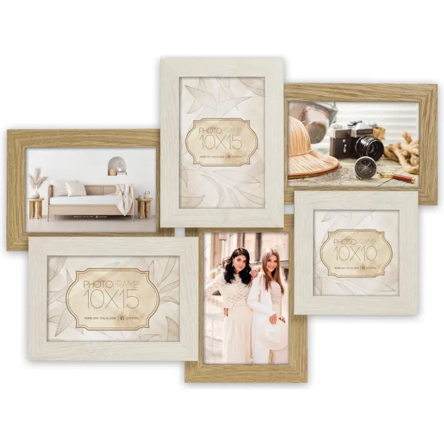 Zep Multi Houten Fotolijst Locarno Wit / Bruin voor foto's 5x 10x15 en 1x 10x10 (47x35 cm) - DT553W