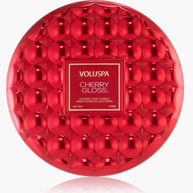 Voluspa Cherry Gloss 3-Wick Tin Candle rood