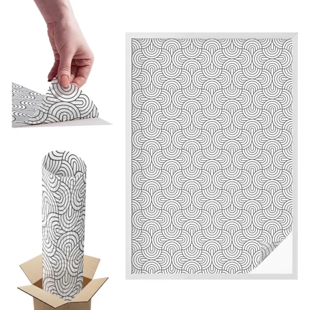 TULUP Raamfolie Anti inkijk - Geometrische halve cirkels Anti inkijk Raamfolie - 100x146 cm - Zwart-wit Raamfolie Tegen inkijk - Zelfklevende Anti inkijk Folie Glas in Lood - Voor de woonkamer, voor het kantoor, voor de slaapkamer Zwart-wit - Geometrische halve cirkels