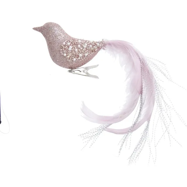 Kurt S. Adler Glinsterende roze vogel kerstornament - 16 cm