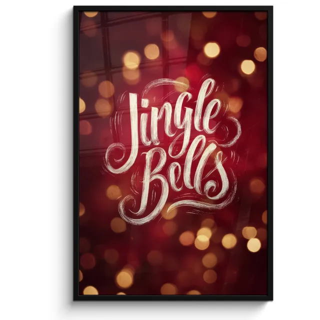 FrameYourWall Poster in lijst - Fotolijst 80x120 cm - Posters - Jingle - Bells - Kerst - Rood - Posterlijst zwart - Decoratie - Wanddecoratie woonkamer - Muurdecoratie slaapkamer - Kerstversiering - Kerstdecoratie voor binnen - Kerstmis