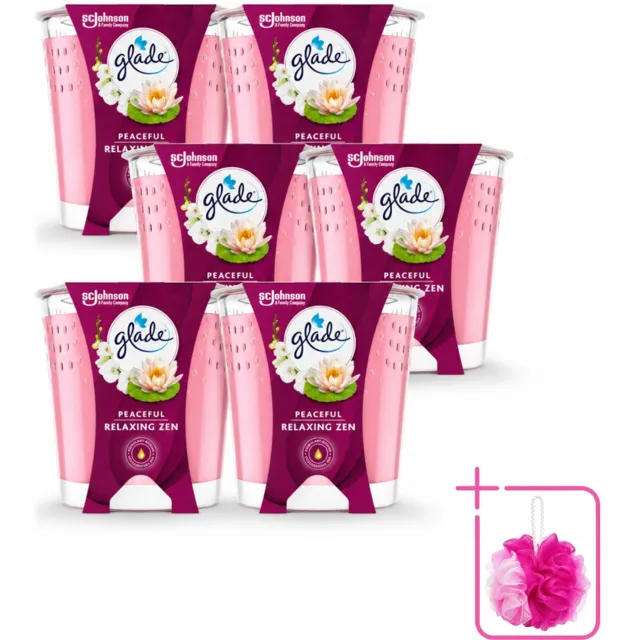Glade 6 x Glade - Geurkaars Relaxing Zen - 100% Raapzaadwas - 112 g - Bulkverpakking - Geurkaars rust - Douchemop - Geurkaars ontspanning lichtblauw