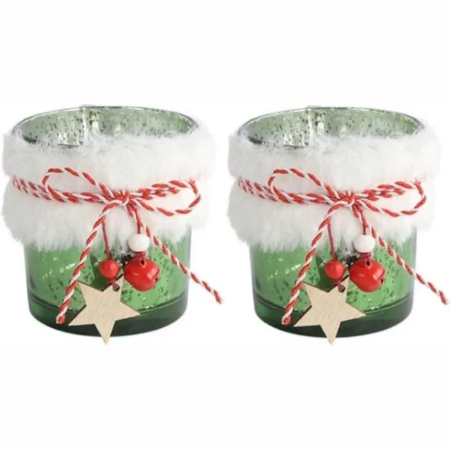 Countryfield Theelichthouder Faye 7,5 X 8 Cm Glas Groen/wit - set 2 stuks
