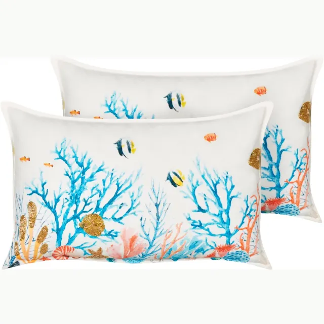 Beliani EELGRASS - Sierkussen set van 2 - Meerkleurig - 30 x 50 cm - Katoen
