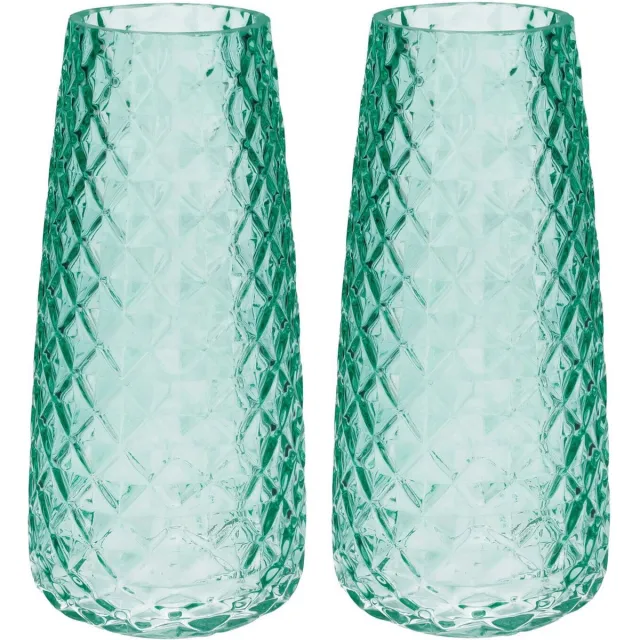 Bellatio Design Bloemenvaas - 2x - groen - transparant glas - D10 x H21 cm - vaas