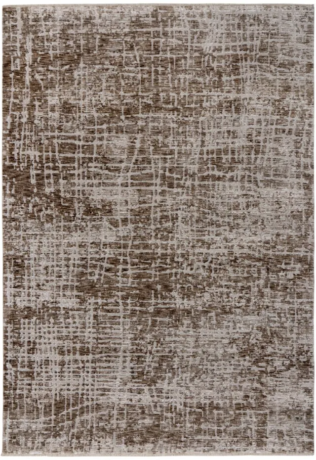 Padiro design laagpolig vloerkleed - donkerbeige - modern abstract ontwerp - met franjes - voor vloerverwarming - van polyester en katoen