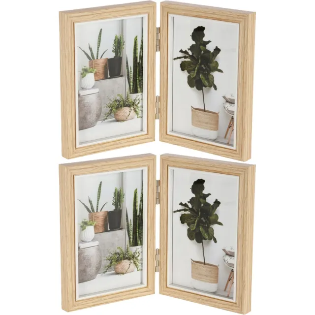 Home & Styling 2x stuks dubbele houten fotolijst geschikt voor twee foto van 10 x 15 cm Bruin