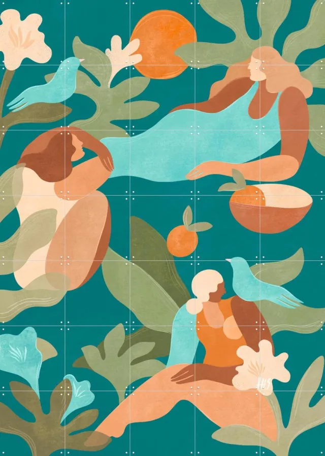 IXXI Gift Of Renewal, Maggie Stephenson - 100 x 140 cm - Grote wanddecoratie en posters - Fantasierijk, Speels, Geometrische Kunst, Kleurrijk Blauw / Groen