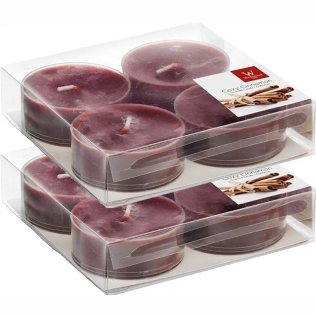 Trend Candles maxi geurtheelichtjes/waxinelichtjes - 8x - kaneel geur - 8 branduren - grote theelichtjes Bordeaux rood