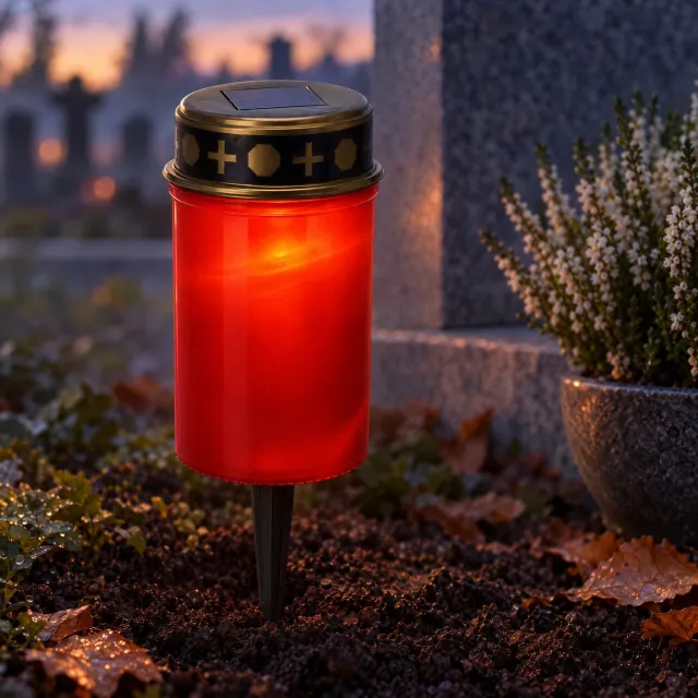 Cheqo Solar Graflicht met Grondspies - LED Grafkaars op Zonne-energie - Herdenkingslicht - Noveenkaars - Rouwlicht - Gedenklicht - Herdenkingskaars - Grafverlichting - Grafdecoratie - Graflamp - Gedenkkaars - Herinneringslicht - Rood