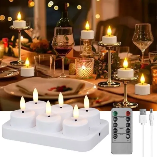 Mrilary 6 oplaadbare theelichtjes met laadstation en timer - led-theelichtjes - flikkerende kaarsen met afstandsbediening - timerfunctie - perfect voor thuis - Halloween - pompoen - Kerstmis - feestdecoratie Wit
